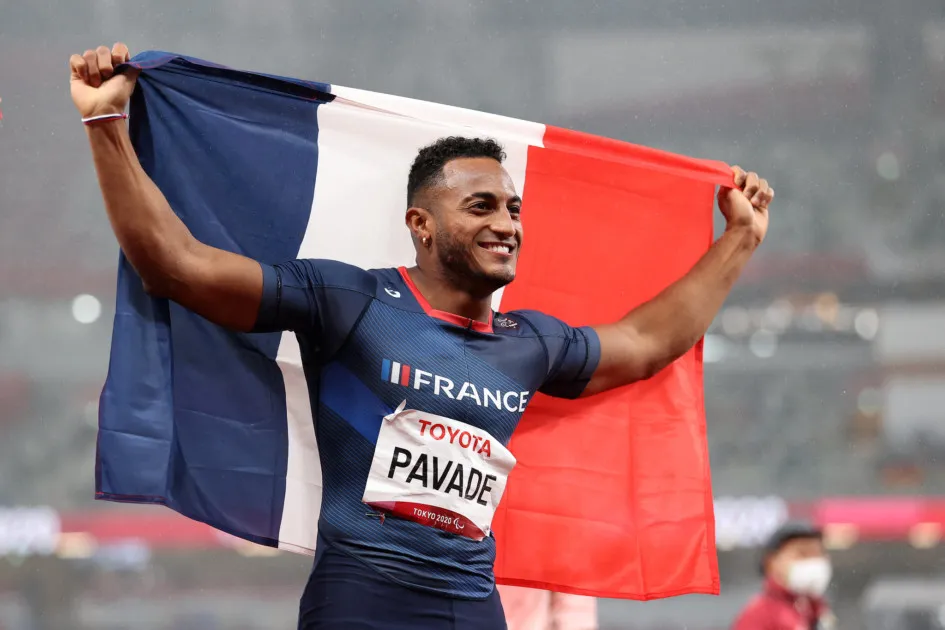 Dimitri Pavadé lors de la finale du saut en longueur T64 aux Jeux Paralympiques de Tokyo 2020